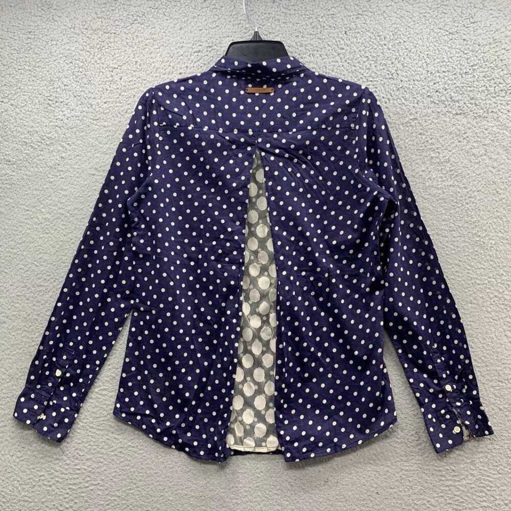 Anthropologie Navy Polka Dot Button-Up Blouse - Picture 3 of 10
